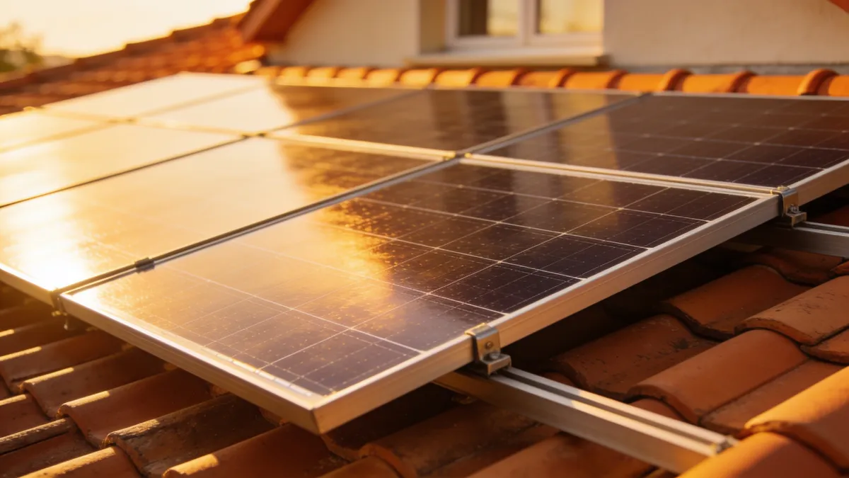 Toiture en tuiles d’une maison de Castres équipée de panneaux solaires sombres alignés